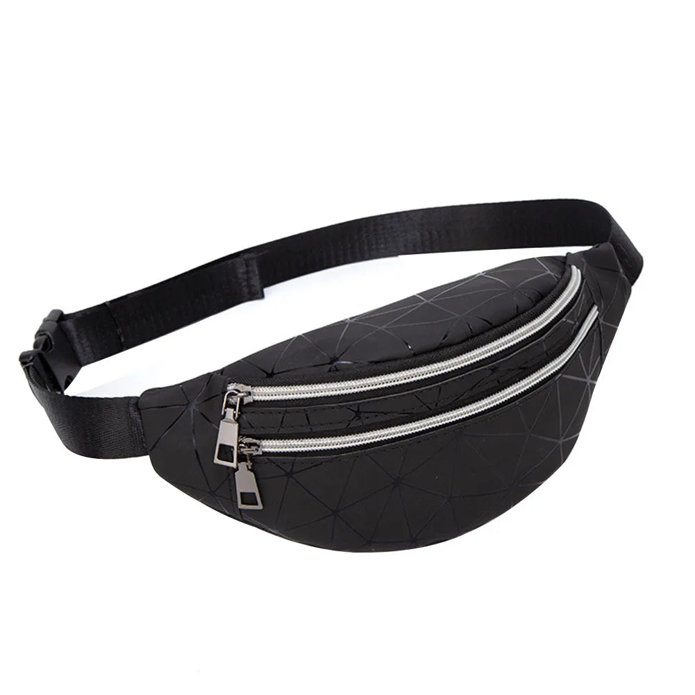 Geometric Pattern Waist Bag PU Leather Fanny Pack for Women