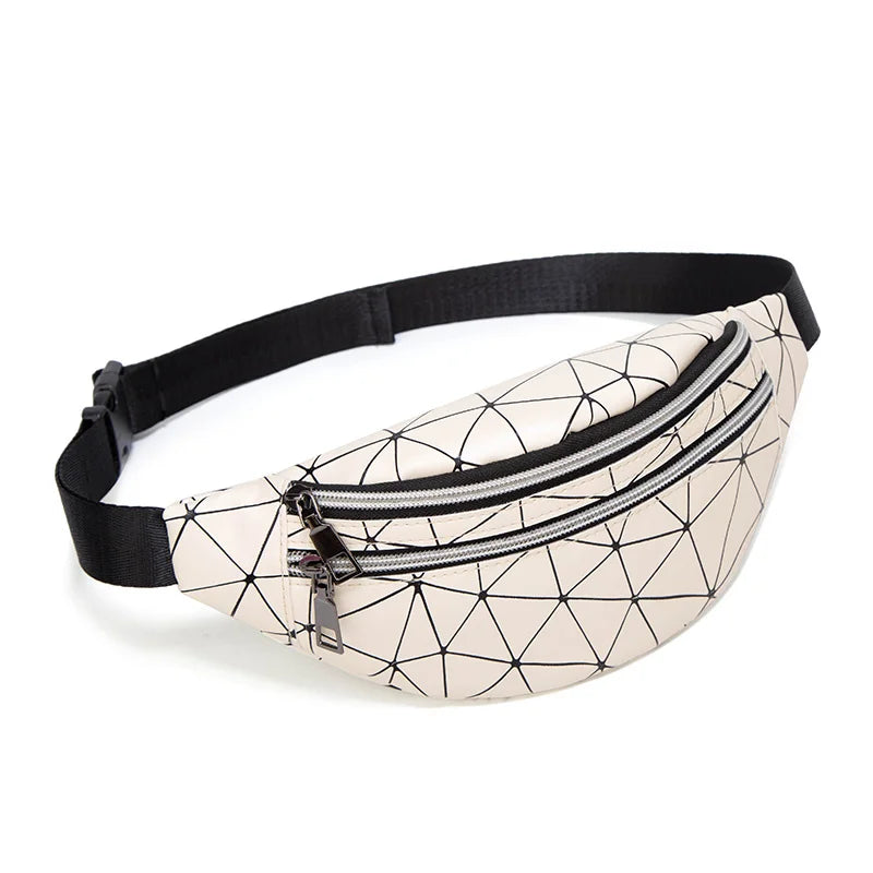 Geometric Pattern PU Leather Fanny Pack Waist Bag for Women