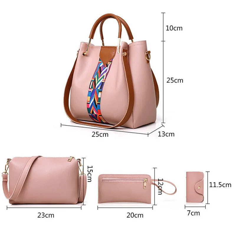 4 Pcs/set Women Handbag Messenger Bags Shoulder Bag PU Leather Shopper Tote