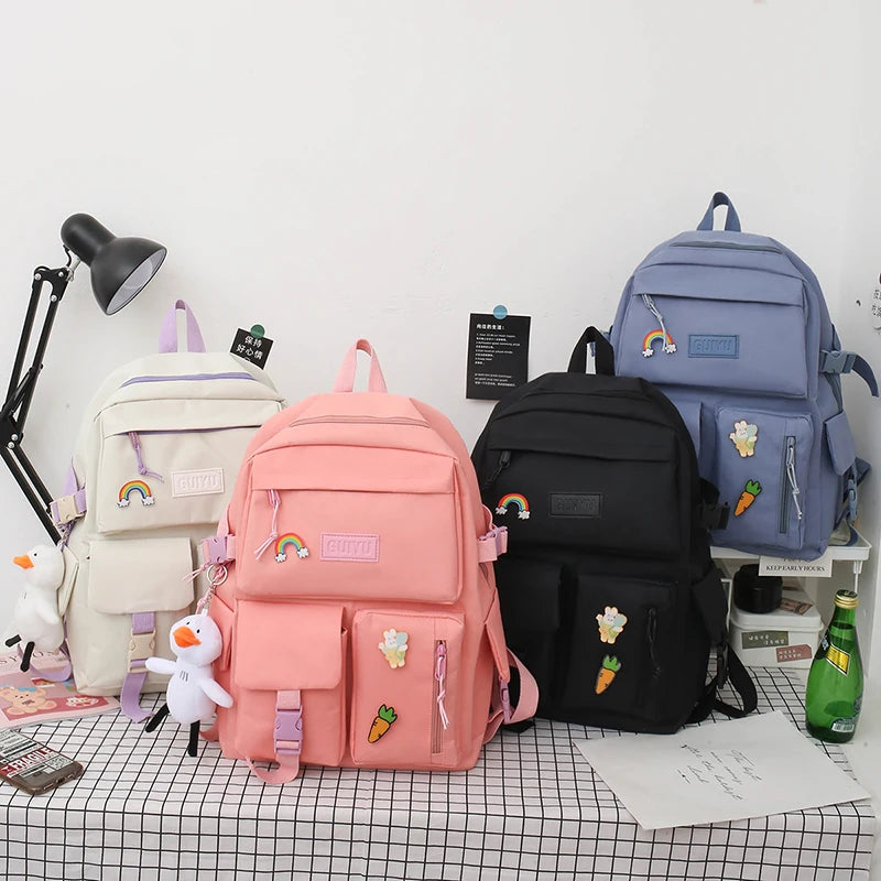 Harajuku Style Women's Backpack Set, Large-Capacity Canvas Travel Bag