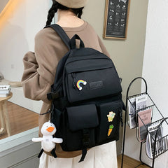 Harajuku Style Women's Backpack Set, Large-Capacity Canvas Travel Bag