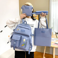 Harajuku Style Women's Backpack Set, Large-Capacity Canvas Travel Bag