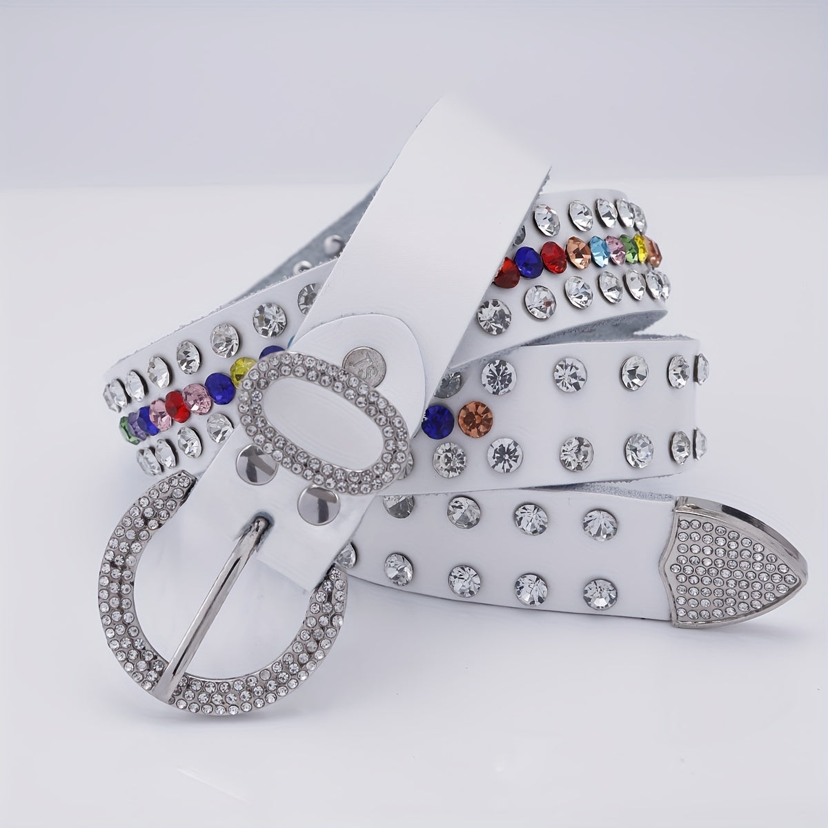 Men's 44in PU Leather Colorful Faux Diamond Belt Waist Strap