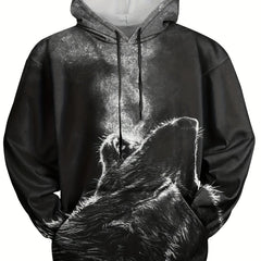 Men's Wolf Graphic Print Hoodie Pullover for Autumn Winter