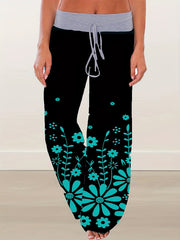 Women's Plus Floral Print High Rise Drawstring Loose Pants