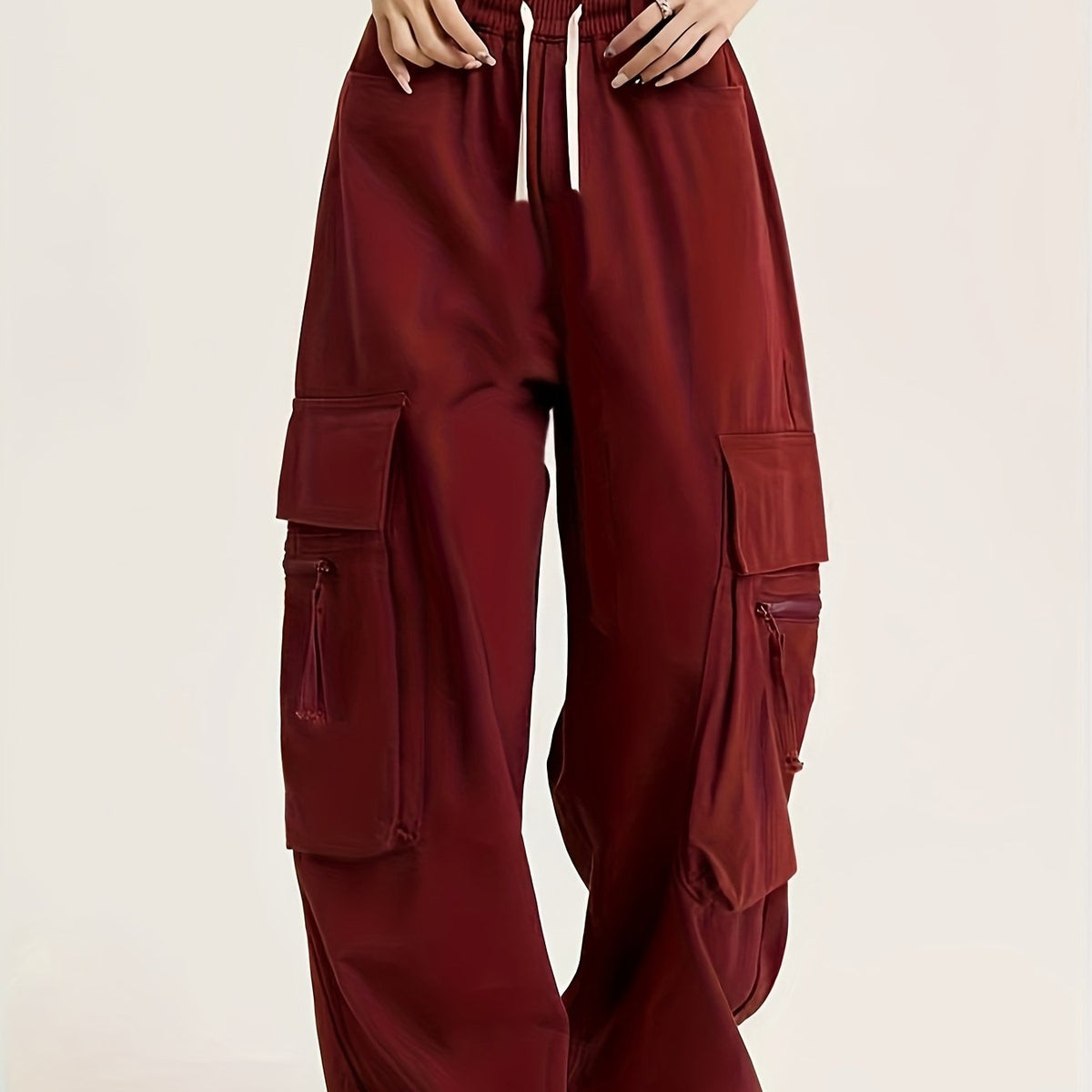  Solid Buckle Detail Wide Leg Trousers