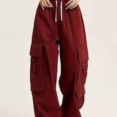  Solid Buckle Detail Wide Leg Trousers