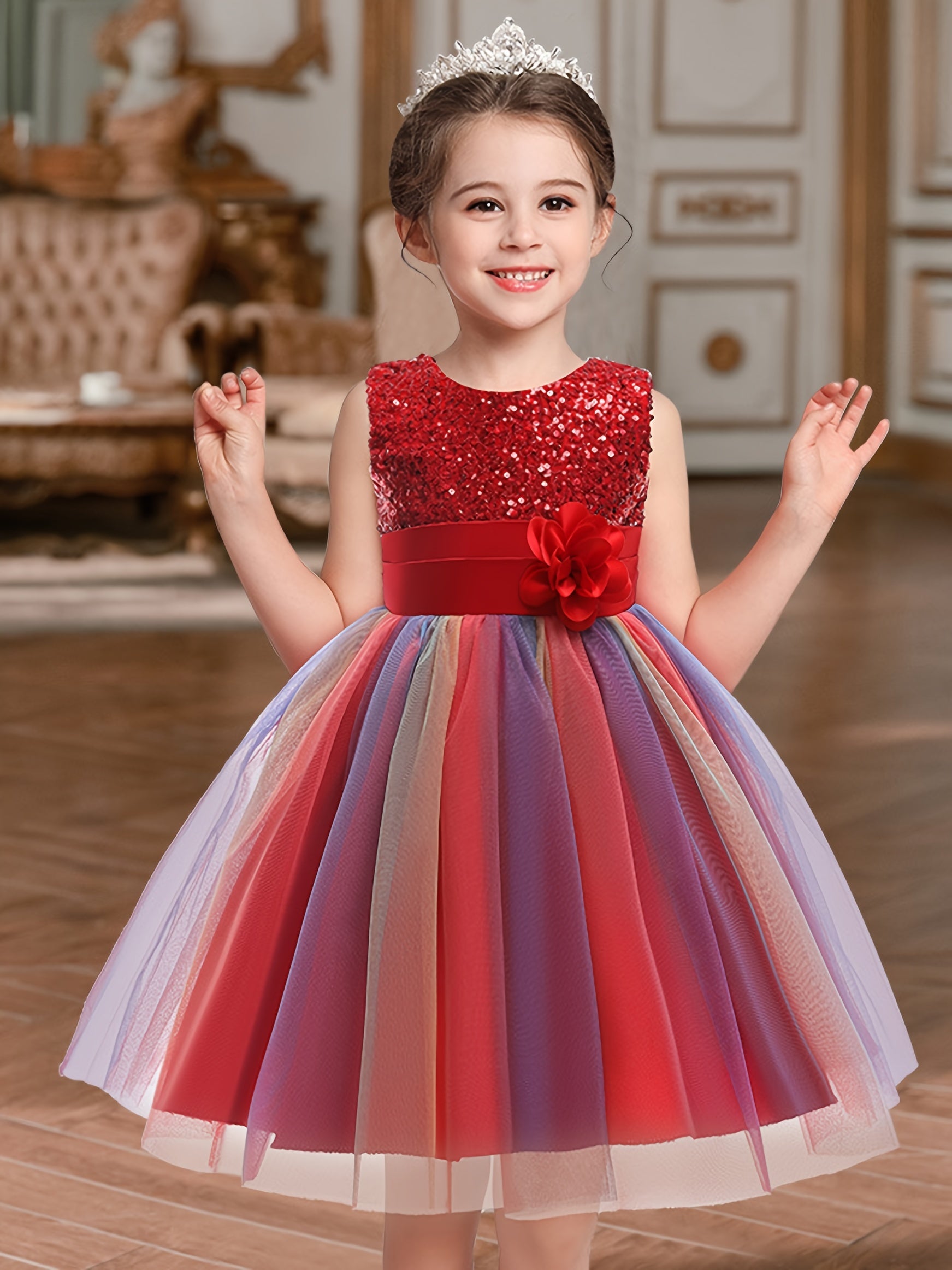 Girls Formal Sequin Flower Girl Princess Dress