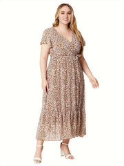  Ditsy Print Flutter Sleeve Maxi Dress With Belt