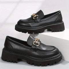 British Style Chain Decor Loafers Slip On Shoes
