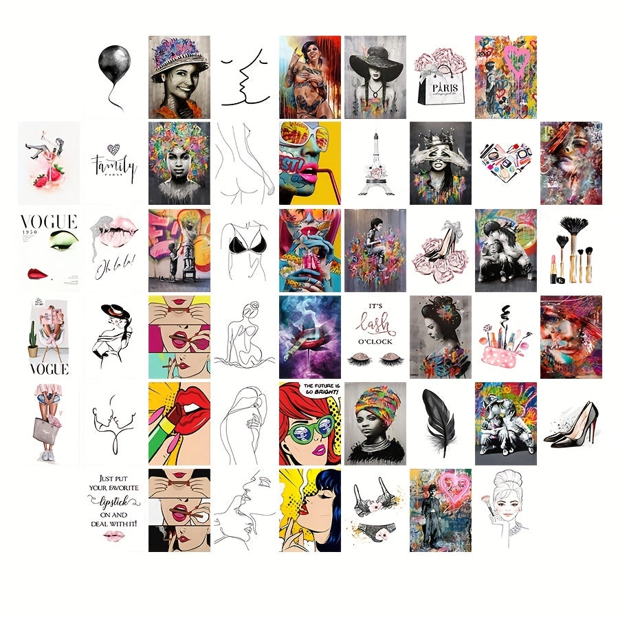 50pcs DIY Graffiti Art Collage Postcard Set for Bedroom & Living Room Decor