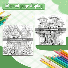 Dreamy Tree House Adult Coloring Book - Intricate Nature Scenes