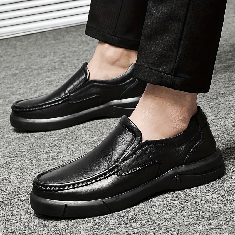 Men's No Tie Leather Loafers Warm Slip-On Shoes