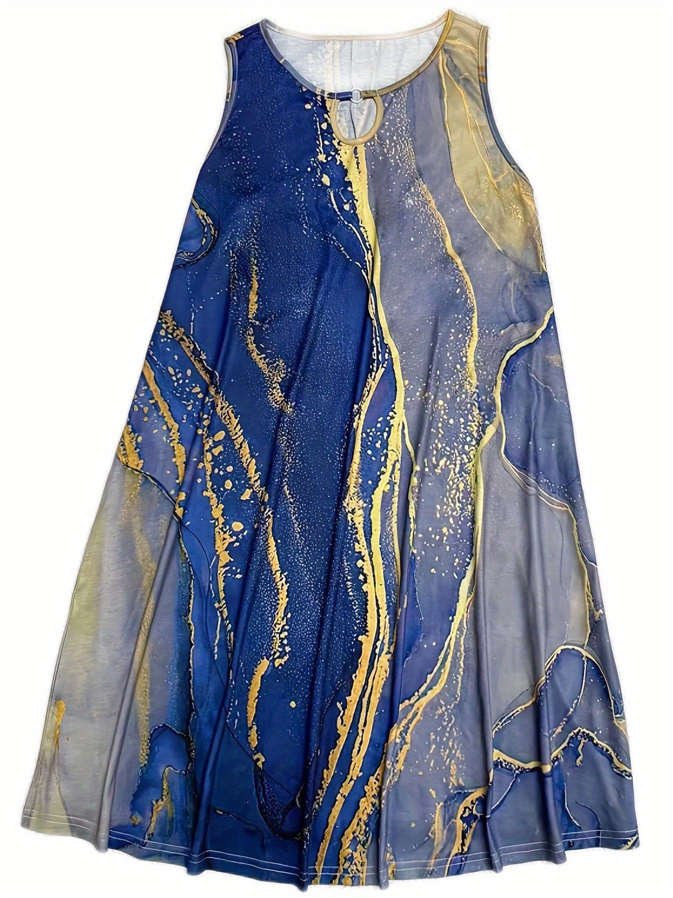  Marble Print Cut Out Round Neck Tank Dress