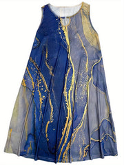  Marble Print Cut Out Round Neck Tank Dress