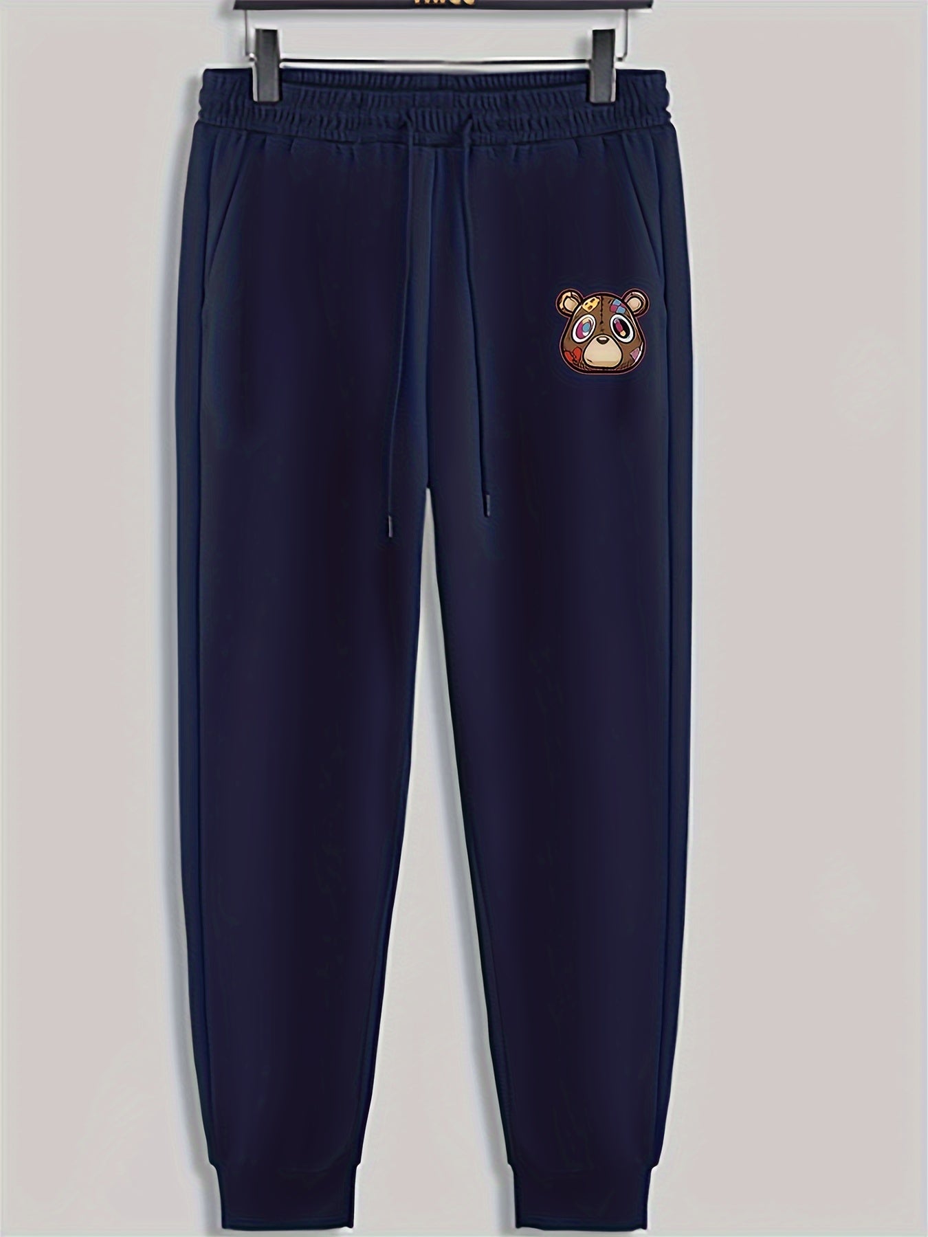 Bear Print Men's Pants Drawstring Sweatpants Loose Casual Trousers
