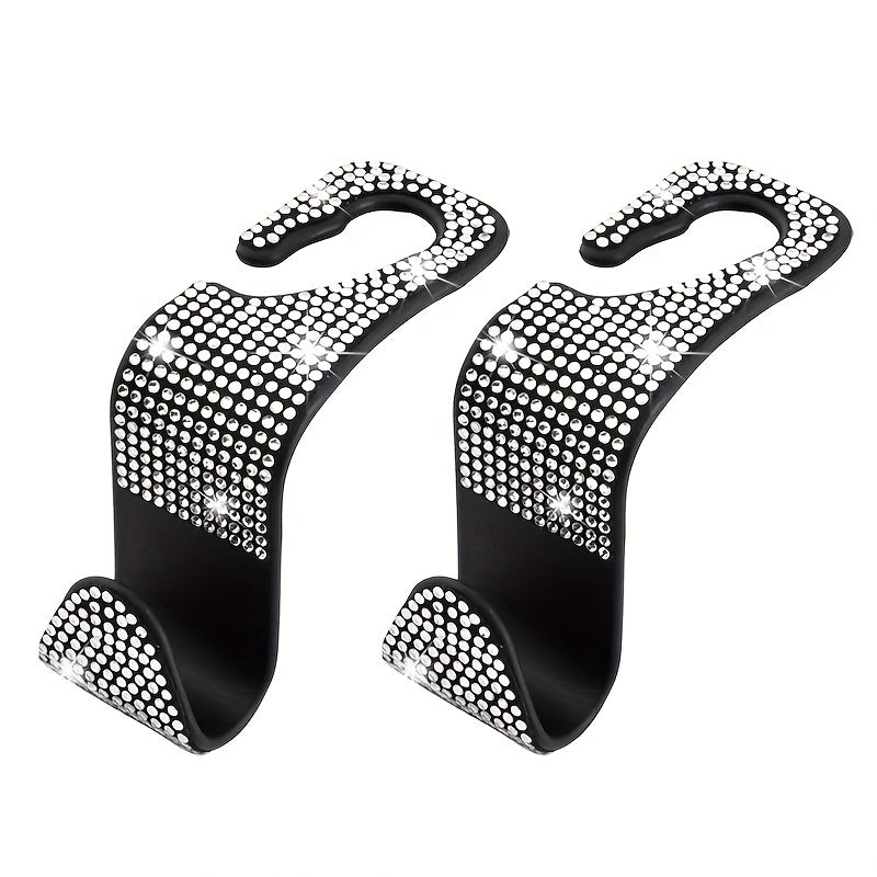 2pcs Bling Car Seat Back Hook Rhinestones Car Handbag Purse Holder