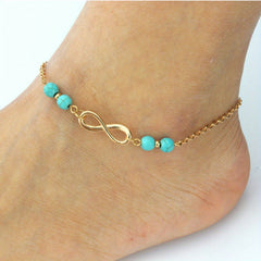 Round Turquoise Beads Chain Anklet 8 inch Foot Jewelry