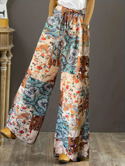  Boho Pants Women's Paisley Floral Print Wide Leg Trousers