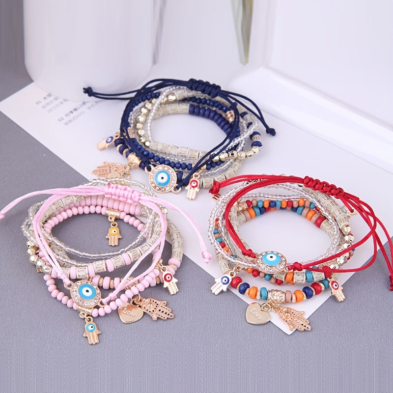 Colorful Bracelet Hand & Eye Pendant Rice Beads Bracelet For Women