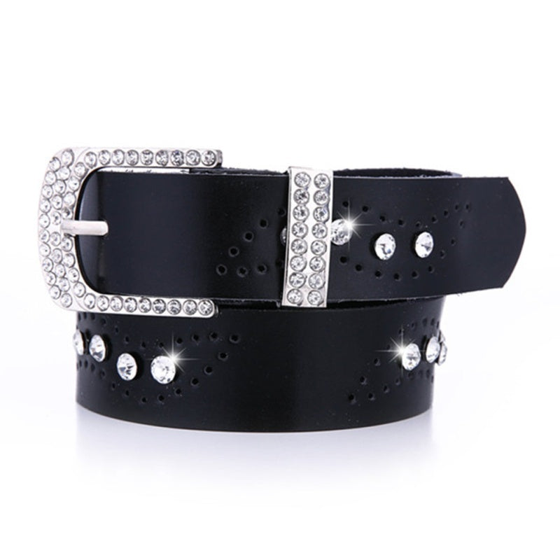 Geometric Hollow Rhinestone Leather Belt
