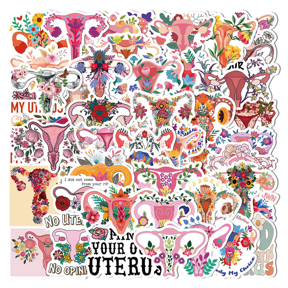 50pcs Uterus Flower Stickers Self-adhesive Waterproof DIY Doodle Stickers