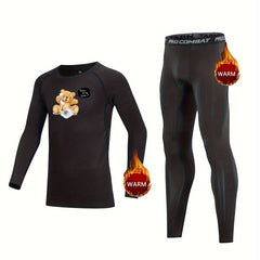 Kids Compression Fleece Sets Bear Pattern Crew Neck Pullover