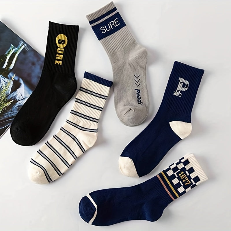 5 Pairs Letter & Striped Print Socks Women's Stockings