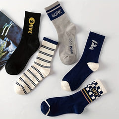 5 Pairs Letter & Striped Print Socks Women's Stockings
