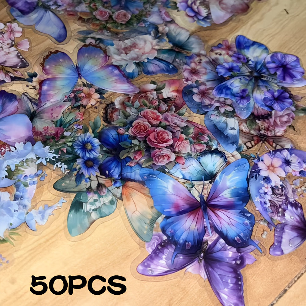 50pcs Butterfly Floral Stickers Self Adhesive Decals for Phone Laptops Journal