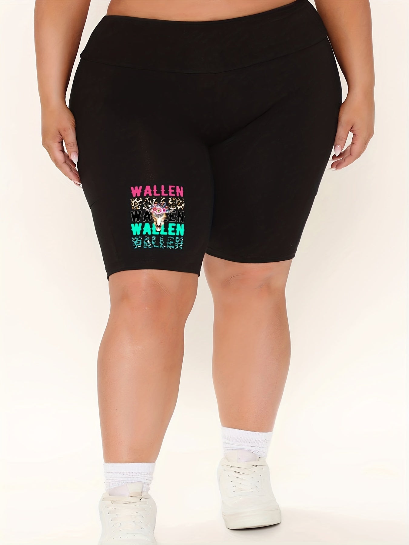  Leopard & Bull Print Wide Waistband Biker Shorts