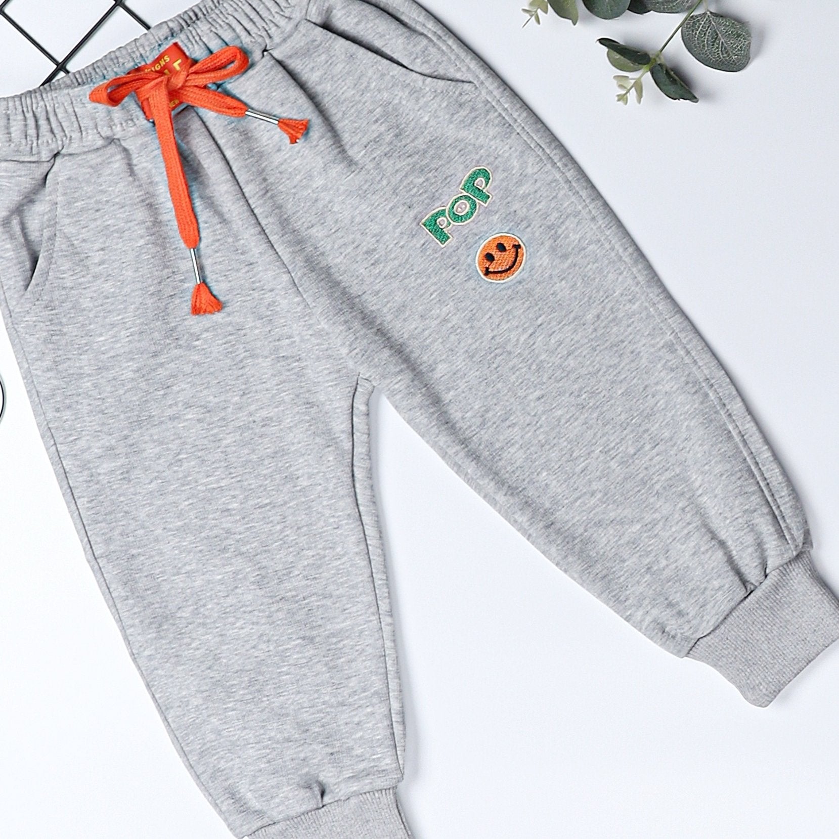 Girls' Smile Face Embroidered Jogger Sweatpants