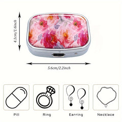 Pink Floral Pill Box Medicine Organizer for Travel