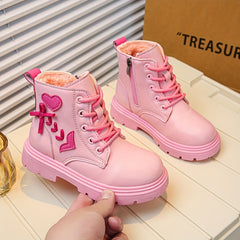 Girls' Plus Fleece Boots with Zipper, Comfy Non-Slip Boots for Autumn/Winter