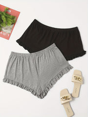 2 Pack Plus Size Ruffle Trim Stretch Shorts Set