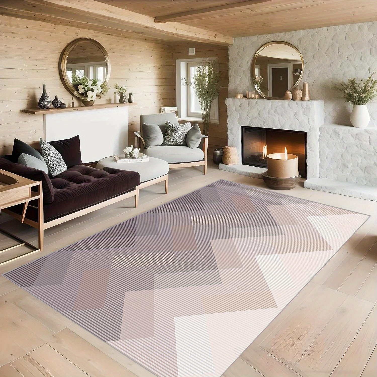 Geometric Striped Carpet Non Slip Soft Faux Sheepskin Floor Mat