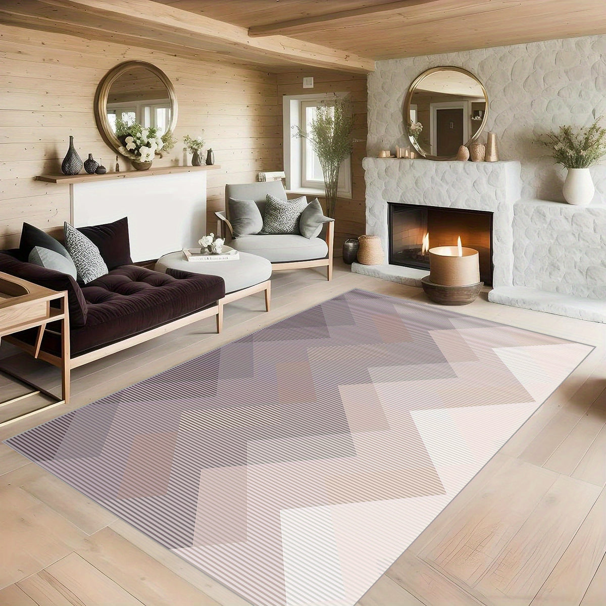 Geometric Striped Carpet Non Slip Soft Faux Sheepskin Floor Mat