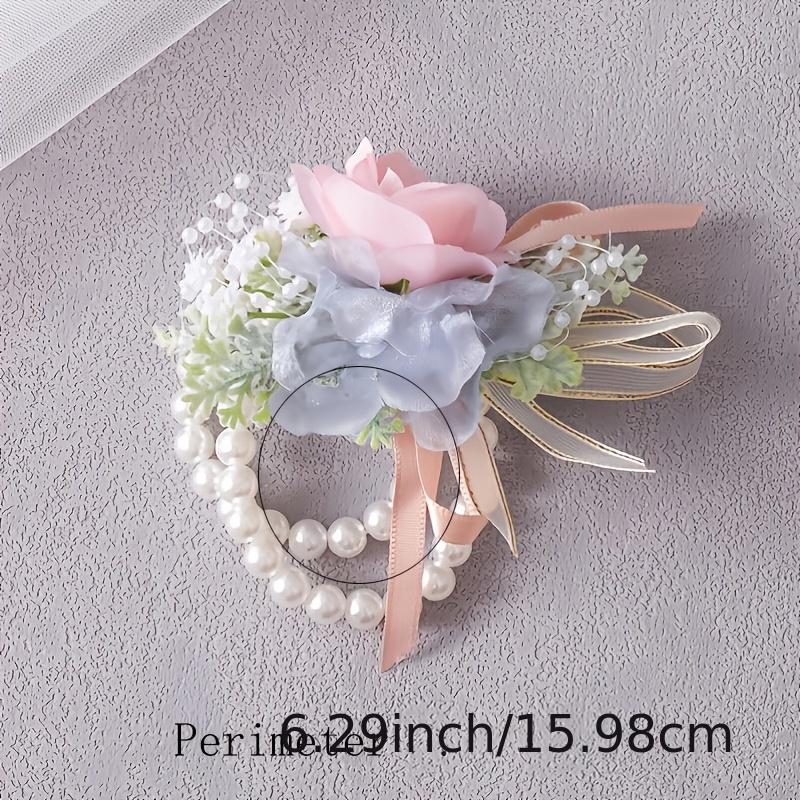 Faux Pearl Bracelet Wedding Corsage Fabric Hand Flowers