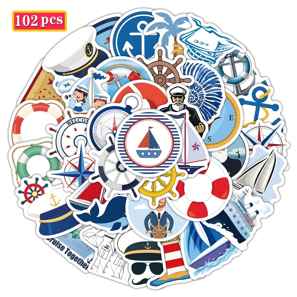 102pcs Cartoon Nautical Stickers for DIY Decorating
