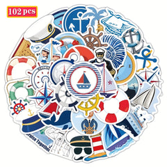 102pcs Cartoon Nautical Stickers for DIY Decorating