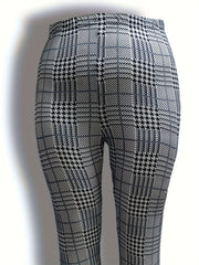  Plaid & Houndstooth Print Leggings Medium Stretch