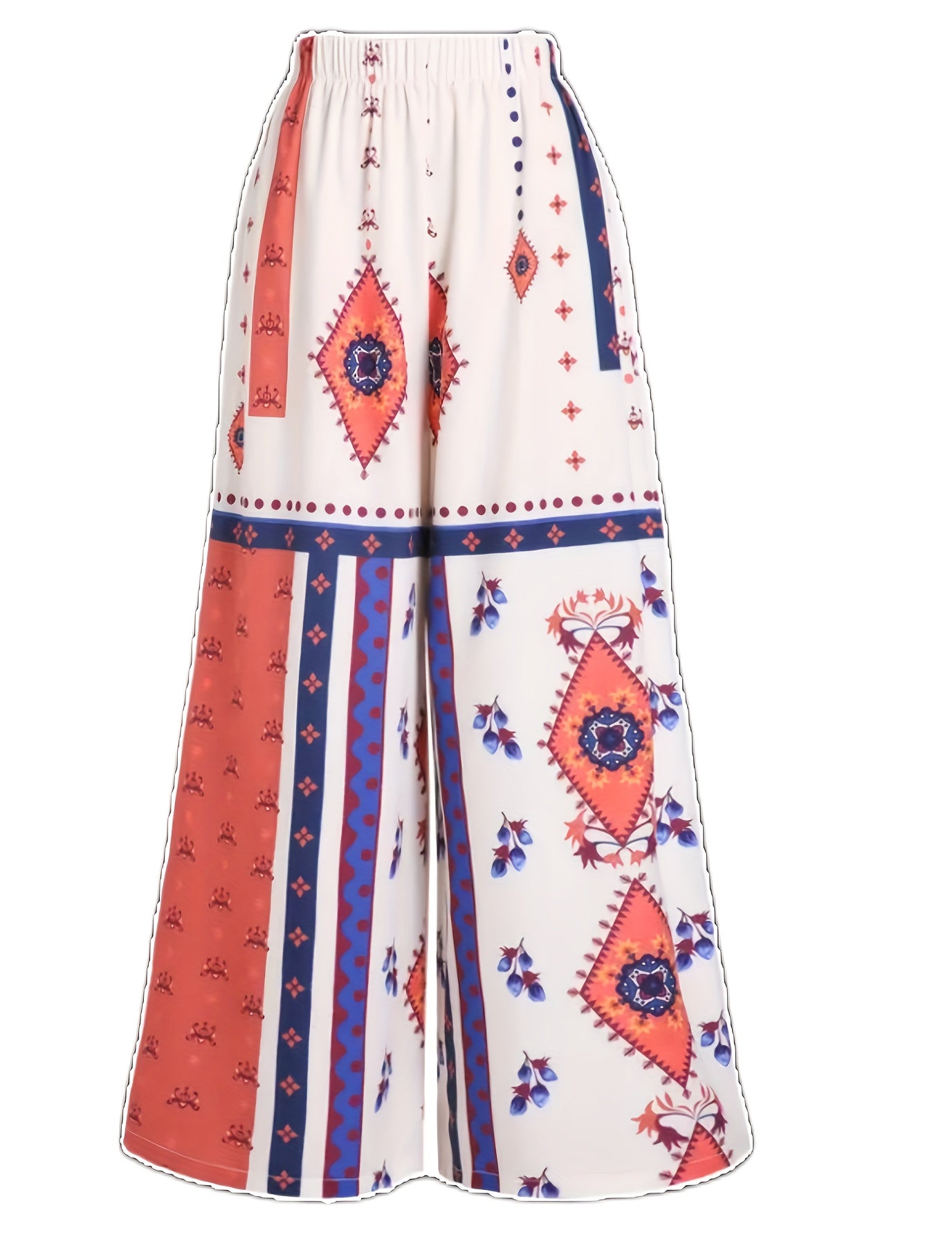 Women's Plus Floral Print Wide Leg Pants Elastic Waist Pockets