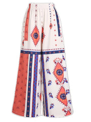 Women's Plus Floral Print Wide Leg Pants Elastic Waist Pockets