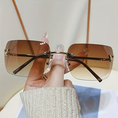 Gradient Rimless Sunglasses Unisex Y2K Rhinestone Butterfly Decor Glasses