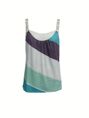 Colorblock Print Pleated Tank Top for Women