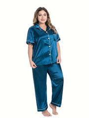 Soft Satin Short Sleeve Pajamas Set