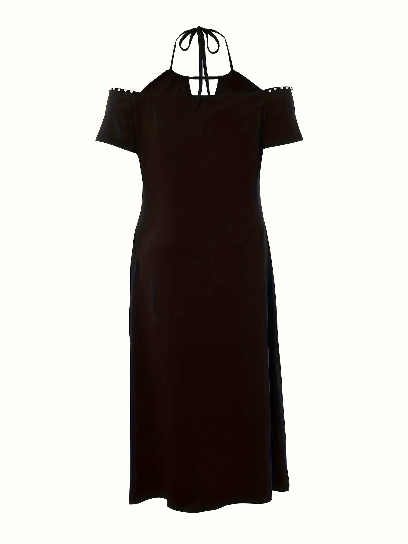  Sexy Dress Women's Plus Solid Beaded Decor Cold Shoulder Cut Out Front