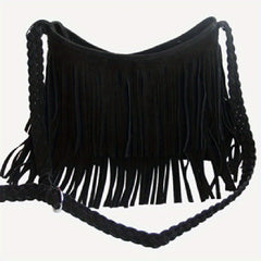 Fringe Solid Shoulder Bag Braided Strap Suede Stylish Crossbody Bag Zipper