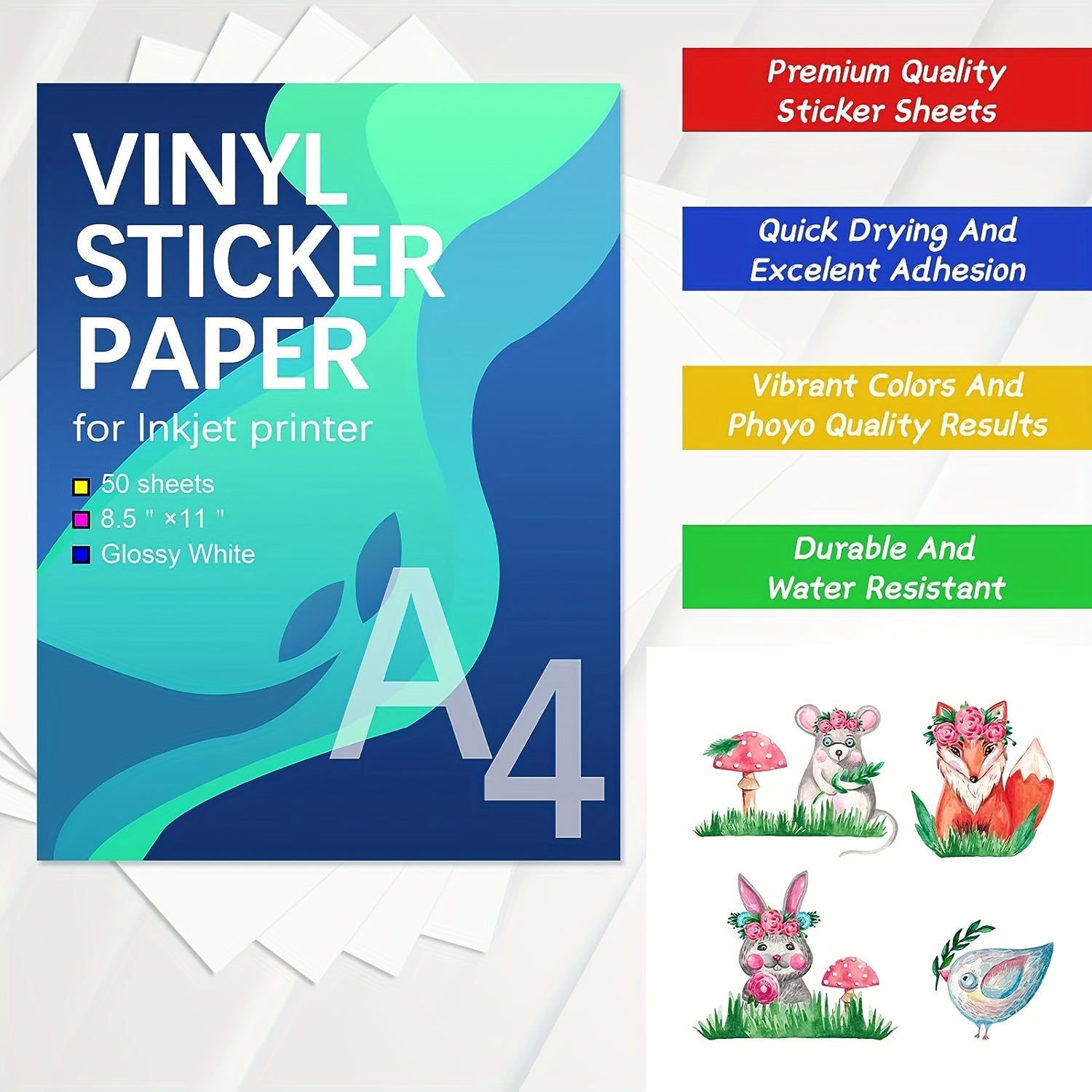 50 Sheets Printable Vinyl Glossy Self Adhesive Waterproof D