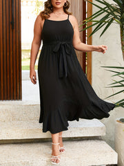  Round Neck Maxi Smock Dress with Ruffle Trim